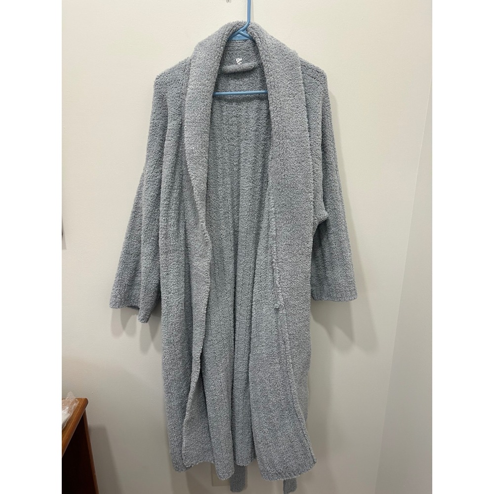 Pottery Barn Cozy Ribbed Robe Women Large Blue Plush Fleece Shawl Collar Belted - Picture 2 of 7